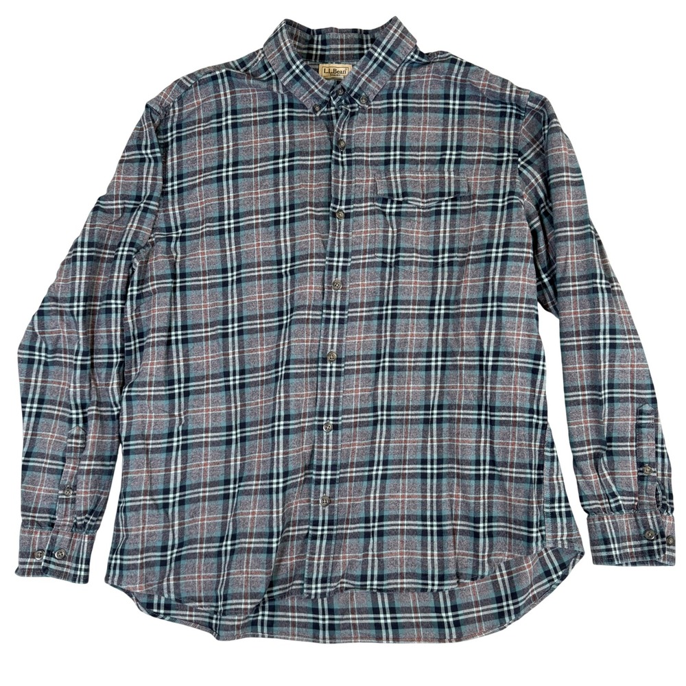 LL Bean Flannel Shirt Mens XL Reg Blue Plaid Traditional Fit Cotton 524149